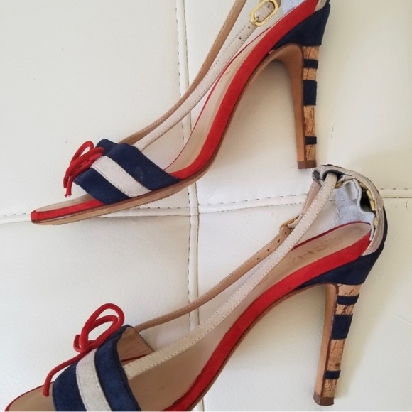 CHANEL Nautical Striped Suede Heels - Picture 6 of 11
